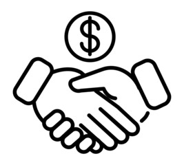 Business handshake flat icon. Financial teamwork pictogram for web. Line stroke. Hands isolated on white background. Vector eps10