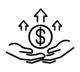 Hand with dollar symbol flat icon. Pictogram for web. Line stroke. Hand isolated on white background. Vector eps10