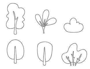 Flat outlone trees, icon vector. Isolated illustration of plants for your design.