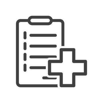Medical document icon. A simple line drawing of a tablet for medical records. Isolated vector on pure white background.
