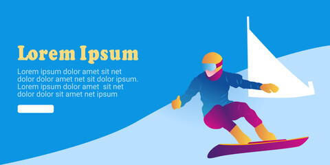  UI design of an abstract man skating on a snowboard on a blue background. Parallel Giant Slalom - obrazy, fototapety, plakaty