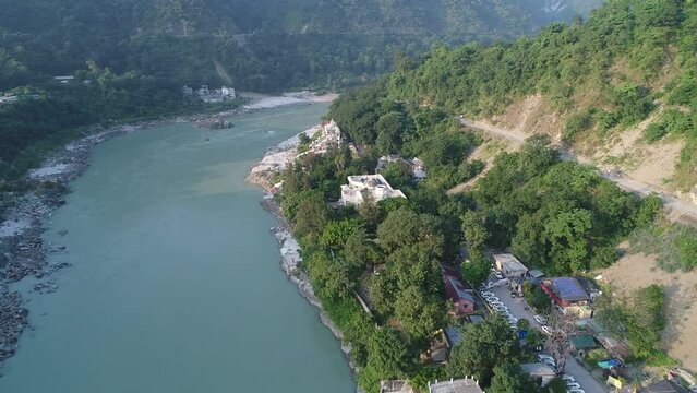 City of Rishikesh state of Uttarakhand in India seen from the sky