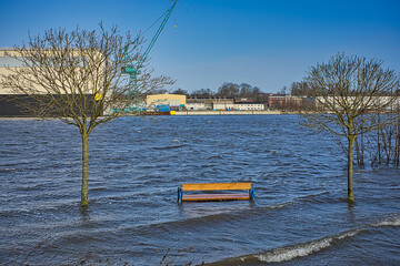 Hochwasser, Sturmflut, Wasser, Natur, Landschaft