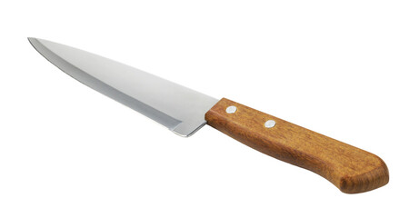 Kitchen knife with wooden handle isolated on white background.