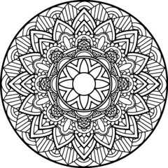 Fototapeta premium Circular pattern in form of mandala for Henna, Mehndi, tattoo, decoration. Decorative ornament in ethnic oriental style. Coloring book page.