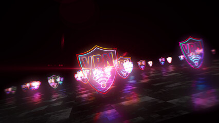 Fototapeta na wymiar VPN neon sign abstract concept 3d illustration
