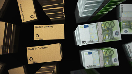Made in Germany box and Euro money pack 3d illustration