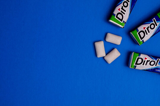 chewing gum Dirol on a solid background 