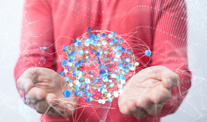 Global network. Blockchain. 3D illustration. Neural networks and artificial intelligence. Abstract