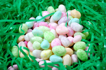 Colorful Easter Jelly Beans in Green Steamers	