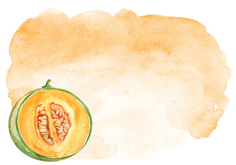 Half melon background watercolor. Template for decorating designs and illustrations.