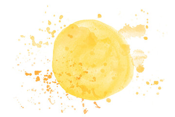 Sun bursts watercolor yellow spot with blots splatter. Template for decorating designs and illustrations.