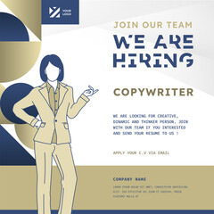 Square job vacancy design banner. Open recruitment design template. Business recruiting with vector illustration.