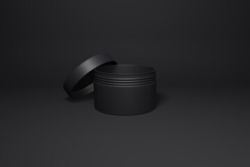 Perfume, jewelry, cream, beauty package design - Empty black box layout for brand design and package design - 3d packaging template with circular shaped box