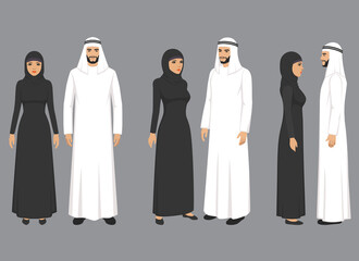 Arab Couple in Traditional Clothing, Middle Eastern, Arab couple, People, Arab family. Arabian man and woman, Vector illustration