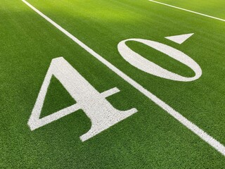 American football field, empty, no crowd with yard line numbers. 40 yard line