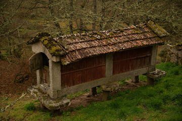 Typical construction of Galicia raised from the ground that was used as a store for grain or other products in order to make it inaccessible to mice and other animals