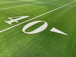 American football field, empty, no crowd with yard line numbers. 40 yard line.