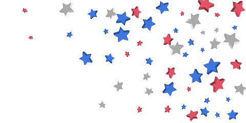 Shooting stars confetti 3D. Multi-colored stars. Festive background. Abstract pattern on a white background. Design element. Vector illustration, EPS 10.