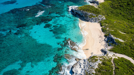 Aerial view of the Christopher Columbus Harbour, the beach where the sailor set first foot and...