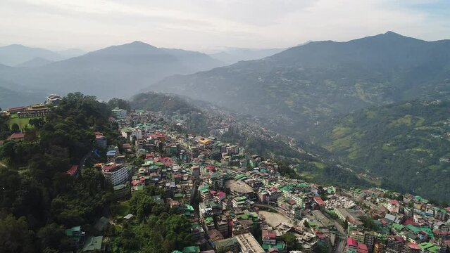 Gangtok city in Sikkim in India seen from the sky