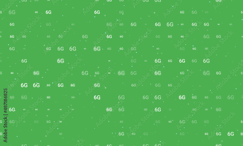 Poster seamless background pattern of evenly spaced white 6g symbols of different sizes and opacity. vector