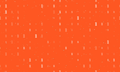 Seamless background pattern of evenly spaced white number one symbols of different sizes and opacity. Vector illustration on deep orange background with stars