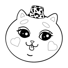 Panama kitten.  Cute cat kitten. For kids. You can use it as a sticker, colorings, poster or print for baby clothes, fashion print design, fashion graphic, t-shirt. Hand drawn cartoon character. 