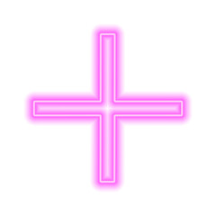Fototapeta premium Pink neon cross isolated on white. One object. Plus sign