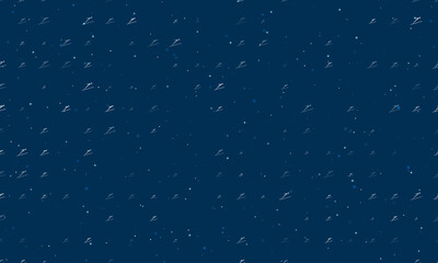 Seamless background pattern of evenly spaced white Ski jumping symbols of different sizes and opacity. Vector illustration on dark blue background with stars