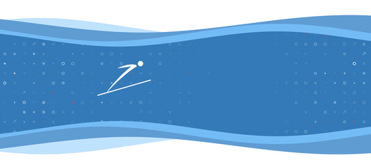 Blue wavy banner with a white Ski jumping symbol on the left. On the background there are small white shapes, some are highlighted in red. There is an empty space for text on the right side