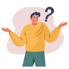 Vector hand drawn style confused man shrugging his shoulders.