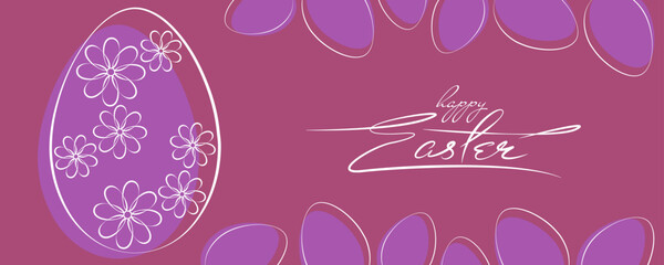 Bright Easter banner. Horizontal poster, greeting card, header for the site. Painted colored contour eggs
