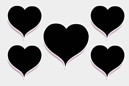 5 Heart shape photo frames template in black and white colors to easily place pictures or photographs inside it, suitable for romantic or anniversary events. Can be used for love quotes or any text.