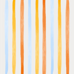 Watercolor vertical stripes abstract pattern. Orange, yellow, red and cyan lines. Design for print wallpaper, textile, wrapping paper and gift cards