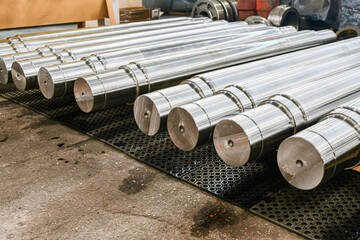 Axles for wheelsets for trains and bogies after production in stock.
