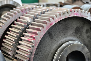 Large-diameter disk gears after manufacturing on a gear cutting machine.