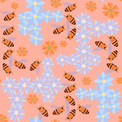 pattern insects and flowers without background