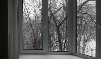View from the window on the winter landscape