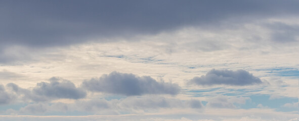 Dark cumulus clouds in the bright evening sky