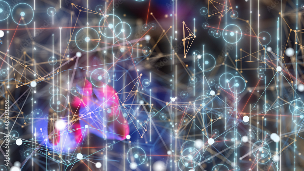 Poster neural network 3d illustration. big data and cybersecurity