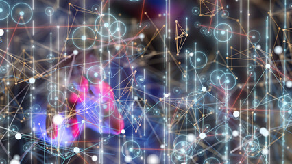 Neural network 3D illustration. Big data and cybersecurity