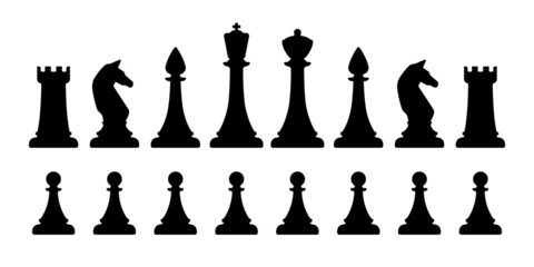 Black silhouettes of chess pieces. Black chess icons.