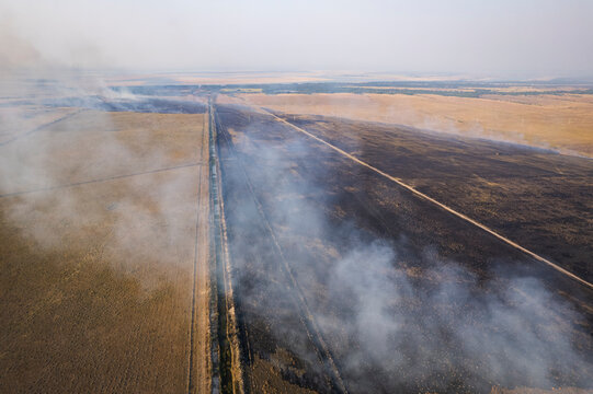 Corrientes, Argentina - february 2022: Aerial photography from a drone of the forest fires in the province of Corrientes, Argentina, in 2022