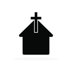 Church symbol. Christian cross icon. Black religion icon. Vector illustration. Church House with christian cross