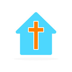 Obraz premium Church symbol. Christian cross icon. Religion icon. Vector illustration. Church House with christian cross
