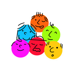 Pile of Various bright basic Geometric Figures with face emotions.