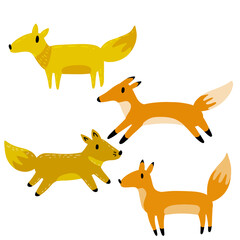 Obraz premium Cute fox in modern simple flat style. Isolated vector illustration. Funny cute animal with red tail. Forest sly predator.