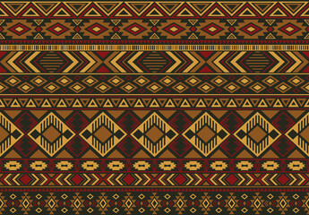 Ikat pattern tribal ethnic motifs geometric seamless vector background. Cool indian tribal motifs clothing fabric textile print traditional design with triangle and rhombus shapes.