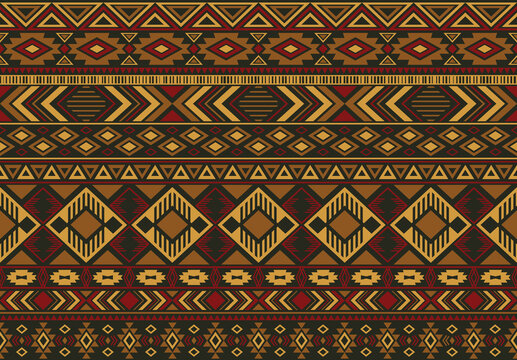Ikat pattern tribal ethnic motifs geometric seamless vector background. Cool indian tribal motifs clothing fabric textile print traditional design with triangle and rhombus shapes.